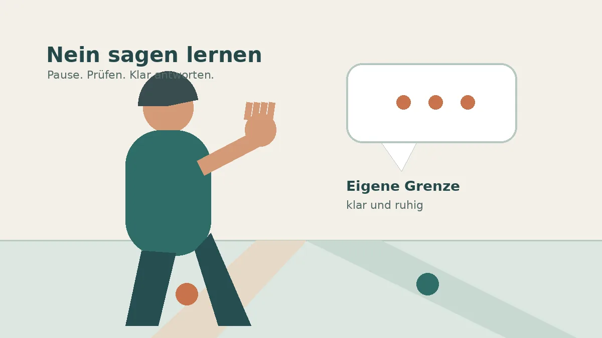 Editoriale Grafik mit einer ruhigen Grenze zwischen eigenen Ressourcen und fremden Erwartungen