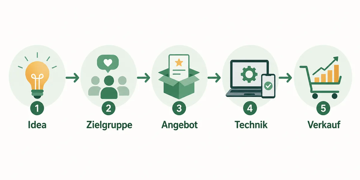 Fuenf Schritte vom Online-Business-Idee zur ersten Verkaufsphase fuer Anfaenger