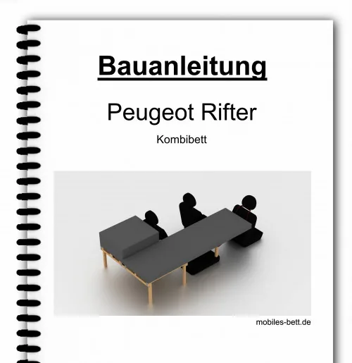 Titelbild der Bauanleitung für ein Peugeot Rifter Kombibett mit schematischer Bettansicht